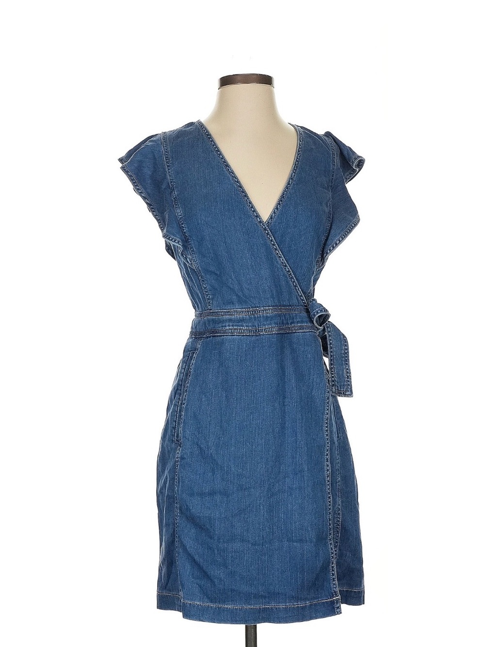 White House Black Market Blue Denim Wrap Mini Dress